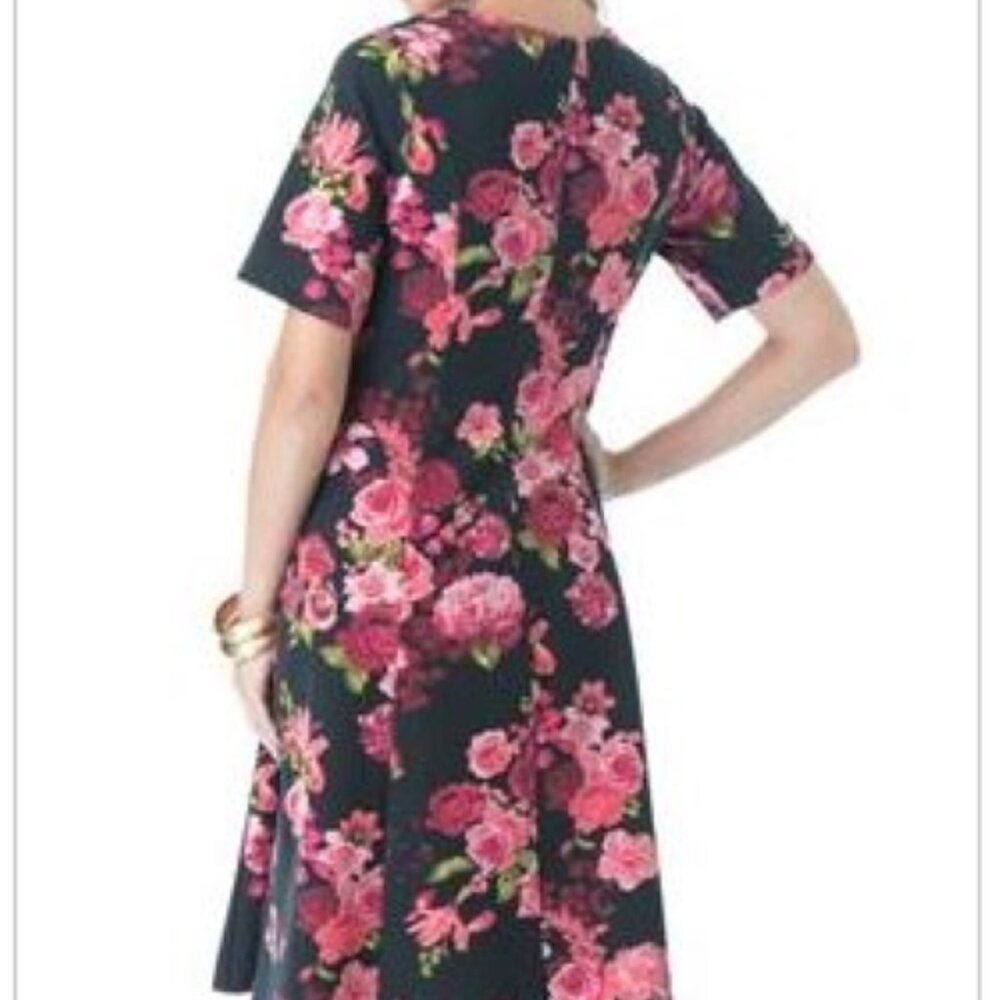 NEW Roaman's Black Strawberry Floral Print Piped Accent Dress SS Zip 24W - Picture 2 of 10